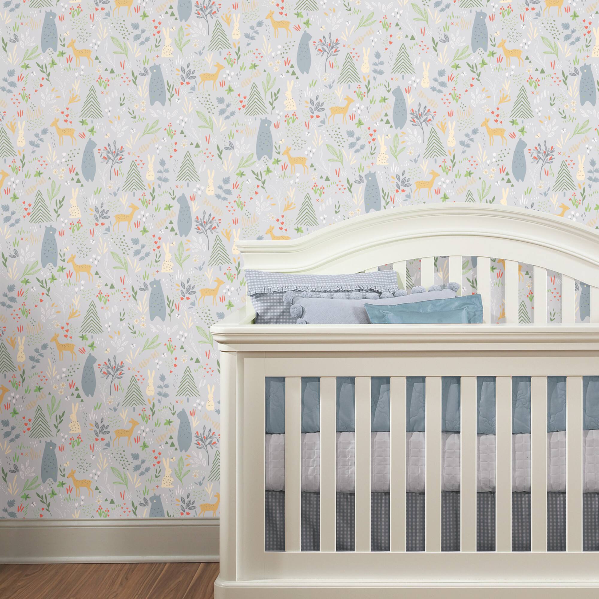 RoomMates Light Gray Spring Forest Pals Peel & Stick Wallpaper